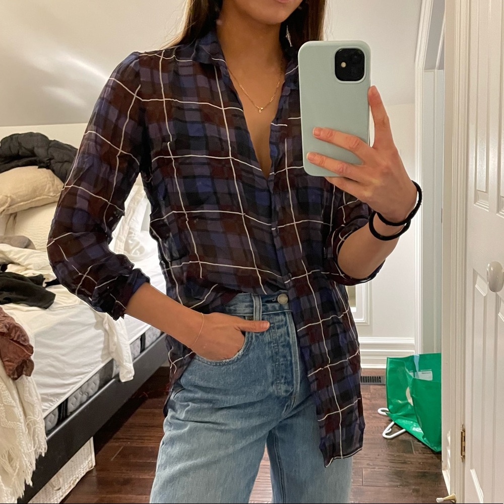 Aritzia 100% Silk Plaid Blouse